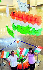 Tricolour balloons and flags adorn Pavillion Mall on the eve of Independence Day in Ludhiana