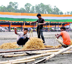 Preparations for the Independence Day parade underway in Dehradun on Thursday.