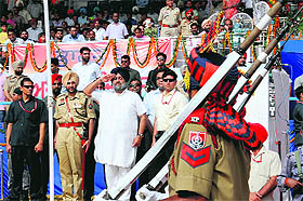 Deputy Chief Minister Sukhbir Badal during the parade on the Independence Day celebrations in Bathinda on Friday.