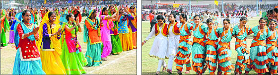 Students perform cultural items during the Independence Day celebrations in Bathinda on Friday.