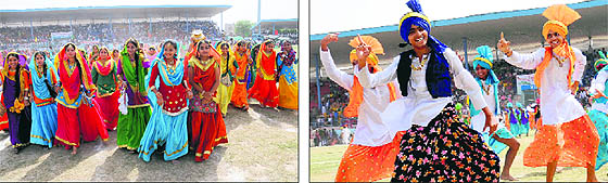 Students perform cultural items during the Independence Day celebrations in Bathinda on Friday.