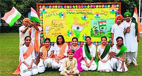 Students take part in the Independence Day celebrations at Anees School in Mohali.