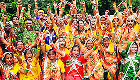 In jubilant mood: Students of Government Model Senior Secondary School, Sector 37, celebrate after winning the first prize in cultural events during the Independence Day function in Sector 17, Chandigarh, on Friday.