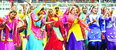 Students take part in the district-level Independence Day function at Guru Nanak Stadium in Ludhiana on Friday.