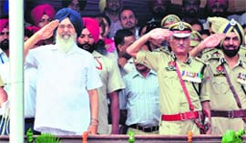 CM Parkash Singh Badal and DGP Sumedh Saini at the I-Day function in Patiala on Friday.