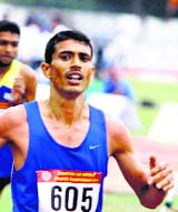 Kheta Ram after winning the 5,000m race in Patiala on Saturday.
