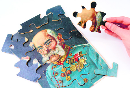 A puzzle shows Austrian emperor Franz Joseph I at the museum of Sepult culture in Kassel, Germany, during an exhibition dedicated to games in World War I.