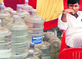 The water supplied by a local company and sold by him in Bathinda on Sunday