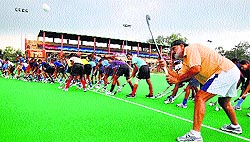 Coach Baldev Singh trains girls at Shahabad hockey centre