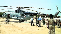 An IAF chopper with NSG officials in Kaithal on Sunday