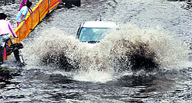 The waterlogged Domaria Bridge;