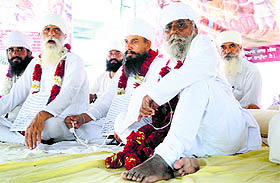 Devotees of Namdhari sect sit on a hunger strike in Ludhiana.