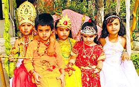 Students celebrate Janmashtami at a school in Ahmedgarh.