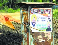 A poster pasted in Talwandi Sabo in support of a candidate. a Tribune Photograph