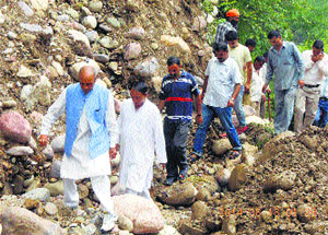 Former Chief Minister Prem Kumar Dhumal visits the spot on Monday.