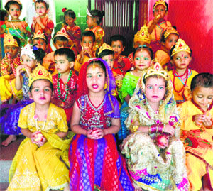 Students of Babies Paradise School celebrate Janmashtami in Ludhiana.