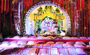 A decked up Shri Govind Godham temple in Ludhiana on Monday.