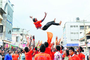Devotees celebrate Janmashtami at Chikmagalur in Karnataka.