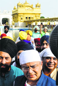 Union Defence Minister Arun Jaitley pays obeisance at the Golden Temple in Amritsar on Monday.