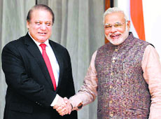 Prime Minister Narendra Modi with his Pakistani counterpart Nawaz Sharif in New Delhi on May 27, 2014.