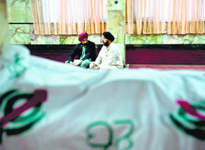 Afghan Sikhs pray at a gurdwara in Kabul.