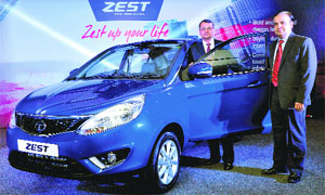 Officials of Tata Motors during the launch of Zest at a hotel in Sector 17, Chandigarh, on Tuesday. 