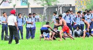 A kabaddi match in progress at Government Model Senior Secondary School, Sector 23, in Chandigarh on Tuesday. 