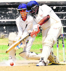 A batsman plays a shot during a cricket match at St Josephs Senior Secondary School in Sector 44, Chandigarh, on Tuesday.