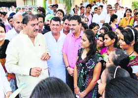 Ellenabad MLA Abhay Singh Chautala and INLD candidate Nishan Singh at a workers meeting at Tohana in Fatehabad on Tuesday