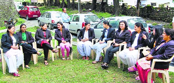 Members of the Bar Association sit on a strike in Dharamsala on Monday. Photo: Kamaljeet