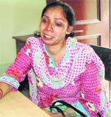 Bikrams wife Nisha talks to the media in Khanna on Tuesday.