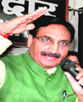 Haridwar MP Ramesh Pokhriyal Nishank speaks on a proposal of a separate Union Himalayan ministry in Haridwar on Tuesday.