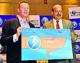 Paul Palmer, VP, Customer and Market Operations at F-Secure Corporation and Arvind Bali, CEO, Connect, at the launch of "Connect Safe" in Chandigarh on Wednesday. 