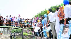With the PU authorities acting tough on students against defacement, NSUI workers hold posters in their hands at the Student Centre during the announcement of the party panel on Wednesday. Tribune photo: Manoj Mahajan
