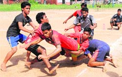 Kabaddi players in action during a match of the inter-school kabaddi championship for boys (U-17) at the GMSSS, Sector 21, Chandigarh, on Wednesday. Tribune Photo: Manoj Mahajan