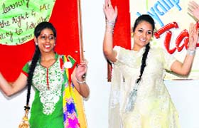 Students participate in a talent hunt show at Lyallpur Khalsa College of Education for Women in Jalandhar on Wednesday