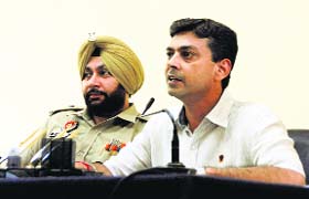 Commissioner of Police Pramod Ban addresses media persons in Ludhiana
