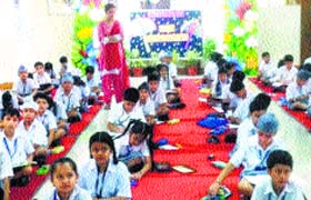 Students of Bal Bharati Public School participate in a drawing competition in Ludhiana