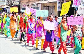 Students of Guru Nanak National College take out a rally in Doraha on Wednesday