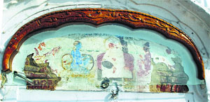 A rare fresco that adorns a samadh in front of the Golden Temple entrance