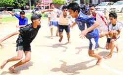 Players in action during a kabaddi match. Tribune Photo: Manoj Mahajan
