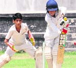 A match in progress between Satluj Public School, Panchkula, and Swami Vivekanand School at St Josephs Senior Secondary School, Sector 44, Chandigarh, on Thursday. Tribune photo: Parvesh Chauhan