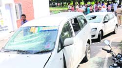 Cars of NSUI leaders that were allegedly damaged by GGSU and PUSU workers on the PU campus on Thursday. Tribune photo: Manoj Mahajan