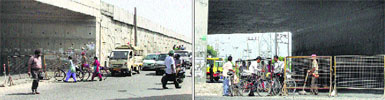 Two days after the Chugitti underpass was opened, barricades were installed to stop the passage of traffic underneath the bridge in Jalandhar on Thursday.