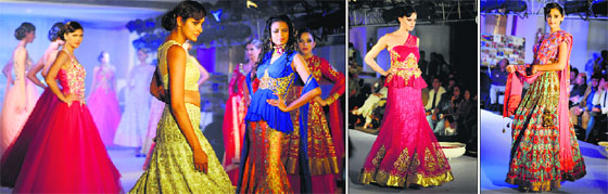 Models showcase wedding ensembles during “Preview Wedding Asia” in Ludhiana.