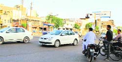 A view of Power House Road Chowk in the absence of traffic policemen in Bathinda on Friday. Photo: Vijay Kumar