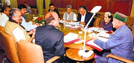 Chief Minister Virbhadra Singh presides over the Cabinet meeting at Shimla on Friday.