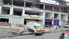 The under-construction shopping complex at Kotwali Bazar in Dharamsala.