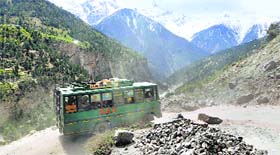 A private bus on its way to Kinnaur in Himachal Pradesh.