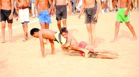 A circle kabaddi match in progress during the Rural Sports Festival at Dadumajra on Saturday.